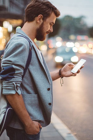 Young man on the streets of big city.